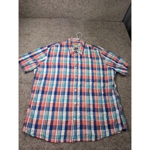 LL Bean Mens XL Short Sleeve Plaid Button Down Shirt Organic Cotton Multi-Color